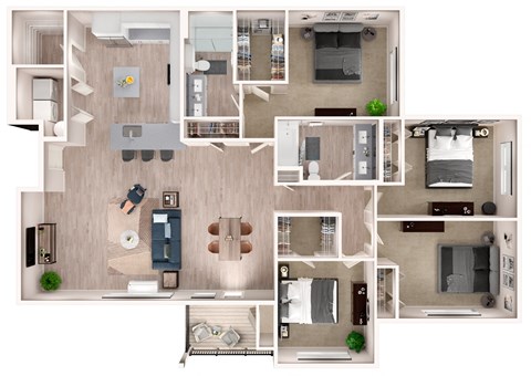Floor plan for 4 beds, 2 baths, 1715 sqft